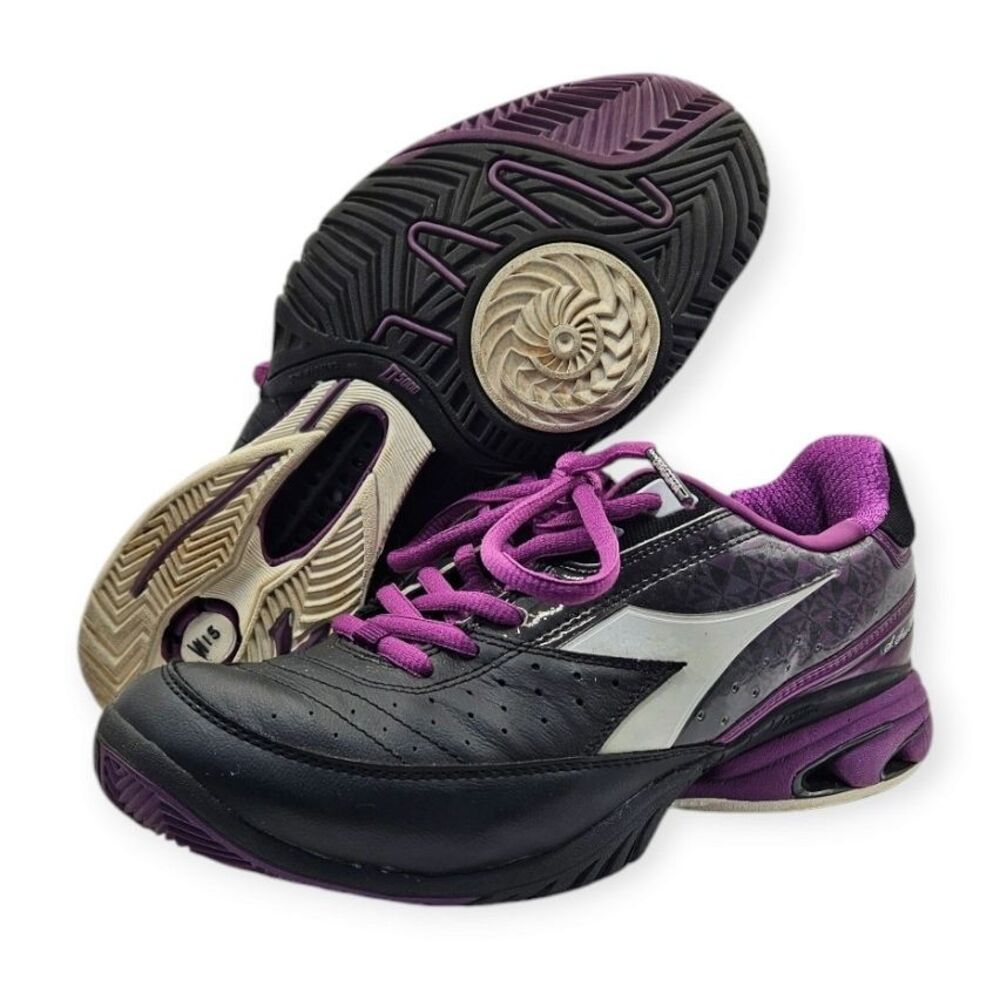 Diadora S. Star K Elite Sneakers Shoes Women's‎ 8 Black Purple Tennis Ortholite